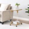 Side Table, Acrylic Sofa Table, Glass Top C Shape Square Table With Metal Base For Living Room, Bedroom, Balcony Home And Office - Image 15
