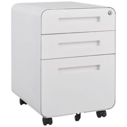3 Drawer Mobile File Cabinet Under Desk Office, Simple Style Versatile Storage Cabinet For Legal / Letter / A4 Files, 5 Wheel Design Anti-Tilting Cold Rolled Steel Waterproof Moisture-Proof - White