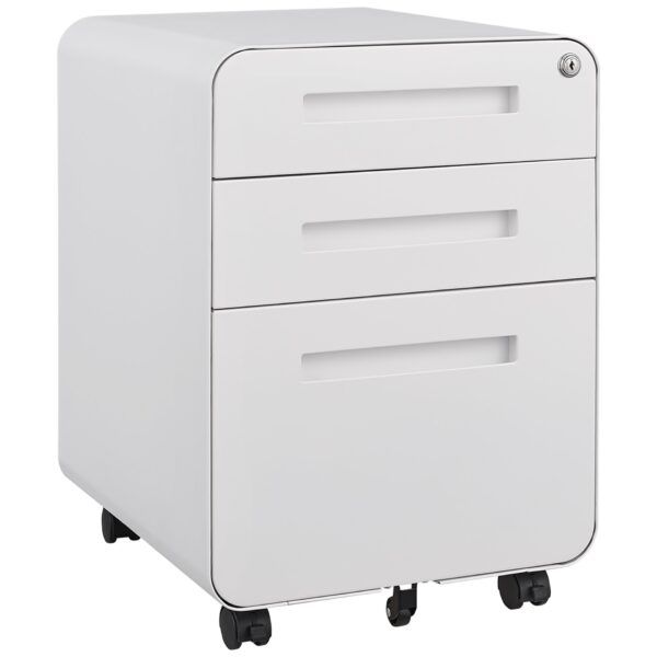 3 Drawer Mobile File Cabinet Under Desk Office, Simple Style Versatile Storage Cabinet For Legal / Letter / A4 Files, 5 Wheel Design Anti-Tilting Cold Rolled Steel Waterproof Moisture-Proof - White