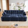 Elegant 3 Seater Sofa Set With 3 Ottomans And Pillows, Sturdy Solid Wood Frame - Blue - Image 14