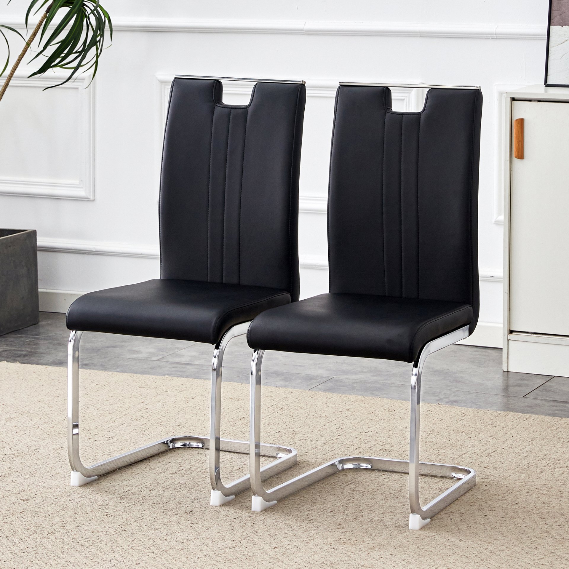 (Set of 4) Material Bow Shaped Chairs Perfectly Integrated Into Industrial And Modern Home Design - Black - Image 4