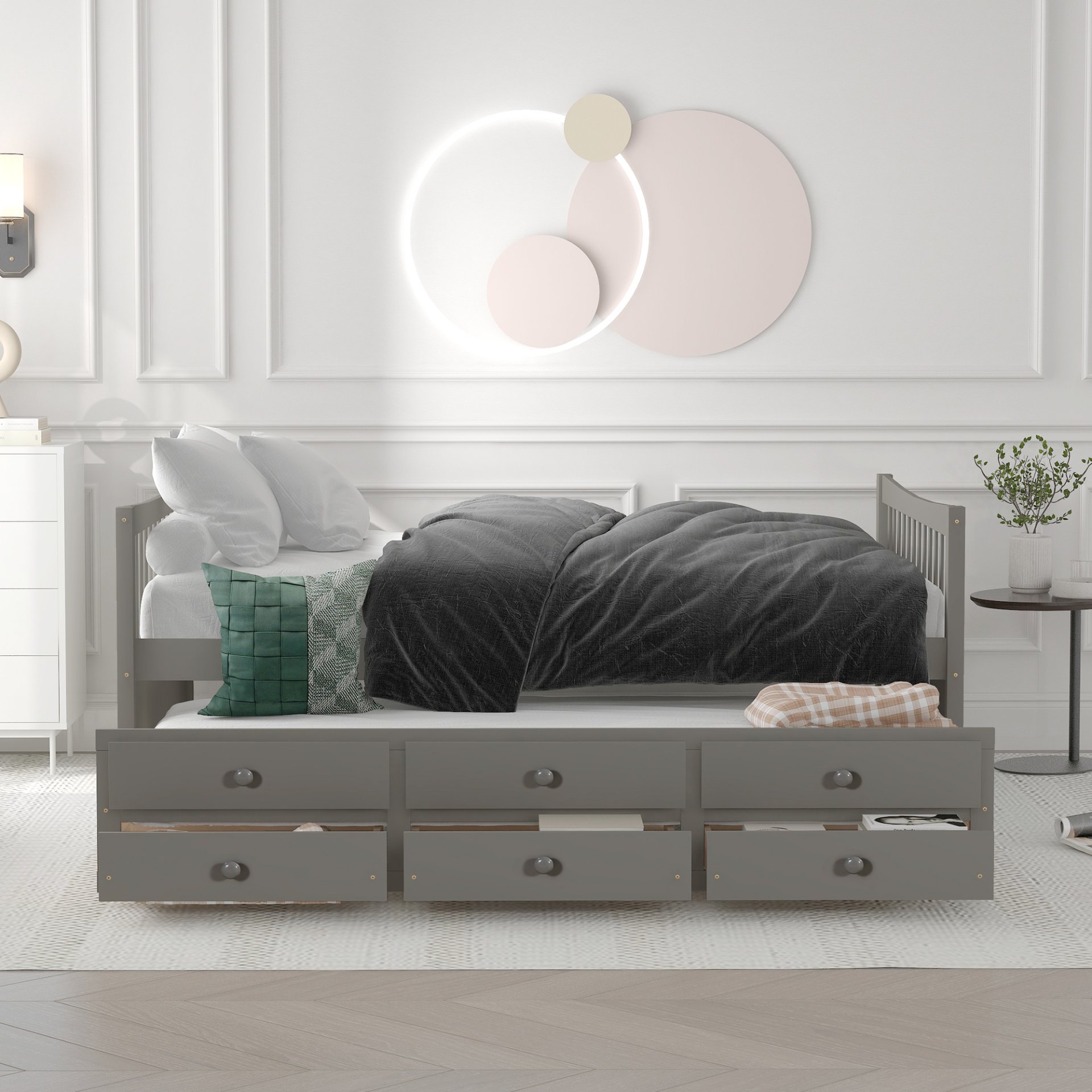 Full Size Daybed With Twin Size Trundle And Drawers - Gray - Image 2