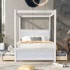 Full Size Canopy Platform Bed With 4 Drawers And Support Slats, No Box Spring Needed - Brushed White - Image 7
