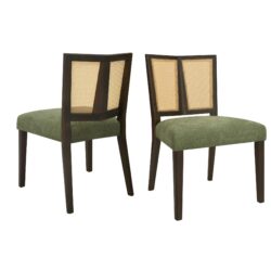 Mid Century Rattan Dining Chair Without Arms (Set of 2) - Dark Brown / Green