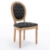 French Style Solid Wood Frame Antique Painting, Hand-Pulled Buckle Decoration Artificial Leather Dining Chair With Nailhead Trim, Wood Legs - Black - Image 4