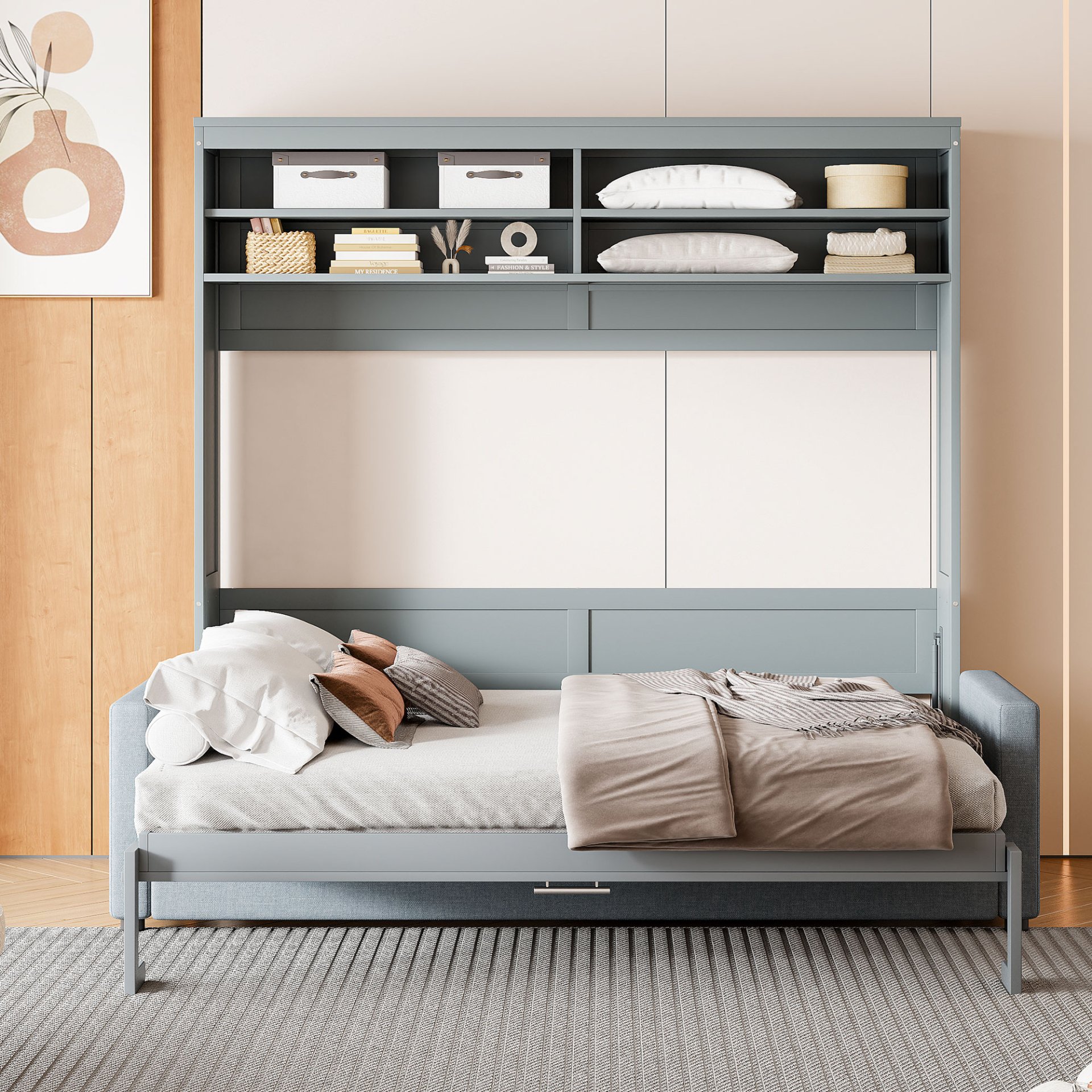 Queen Size Murphy Wall Bed With Sofa - Gray - Image 2