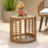 Outdoor Side Table With Tempered Glass Top And Rattan Wicker Cover - Light Brown - Image 8