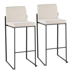 Fuji - Contemporary High Back Barstool (Set of 2) - Black / Beige