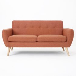 Mid Century Modern Loveseat Sofa With Button Tufted Backrest - Burnt Orange