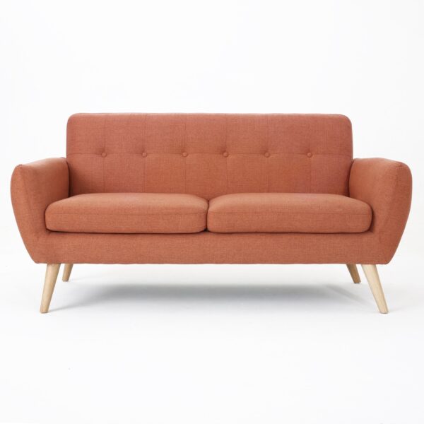 Mid Century Modern Loveseat Sofa With Button Tufted Backrest - Burnt Orange