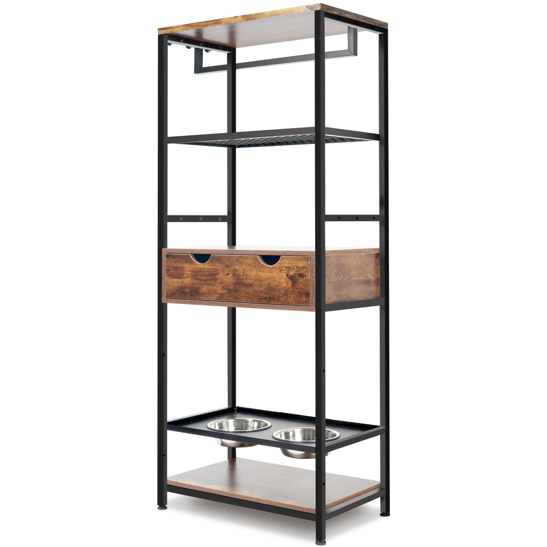 Dog Feeding Station, 3 Height Adjustable Raised Dog Bowls, Dog Feeder Station For Large Medium Dogs Cats, Dog Storage With Shelves - Black / Dark Brown - Image 12