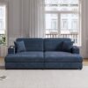 Oversized Loveseat Chaise Lounge Sectional Sofa Bed Corduroy Sleeper Sofa With 2 USB Ports, 2 Cup Holders And 2 Throw Pillows For Living Room And Bedroom - Blue - Image 5