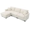 Modern Convertible Sectional L Shaped Reversible Couch Set With Free Pillows 4 Seat Suede Sleeper Sofa With Ottoman - Beige - Image 5