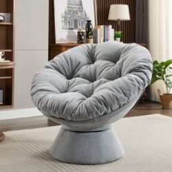 Oversized Swivel Accent Chair, 360 Swivel Barrel Chair, Papasan Chair For Living Room Bedroom - Light Gray