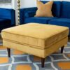 Amber - Square Upholstered Ottoman Velvet - Yellow - Image 2