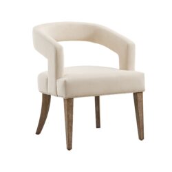 Wide Modern Barrel Open Back Upholstered Accent Chair With Weathered Solid Wood Legs Dining Chairs For Dining Room, Club, Kitchen And Living Room - Beige