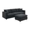 Modern Sectional Sofa With Throw Pillows, Cloud L Shaped Couch Set With Wide 4 Seat Comfy Couch Set With Movable Ottoman - Black - Image 4
