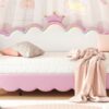 Twin Extending Daybed With LED Lights, Modern Upholstered Princess Daybed With Crown Headboard - Pink - Image 25
