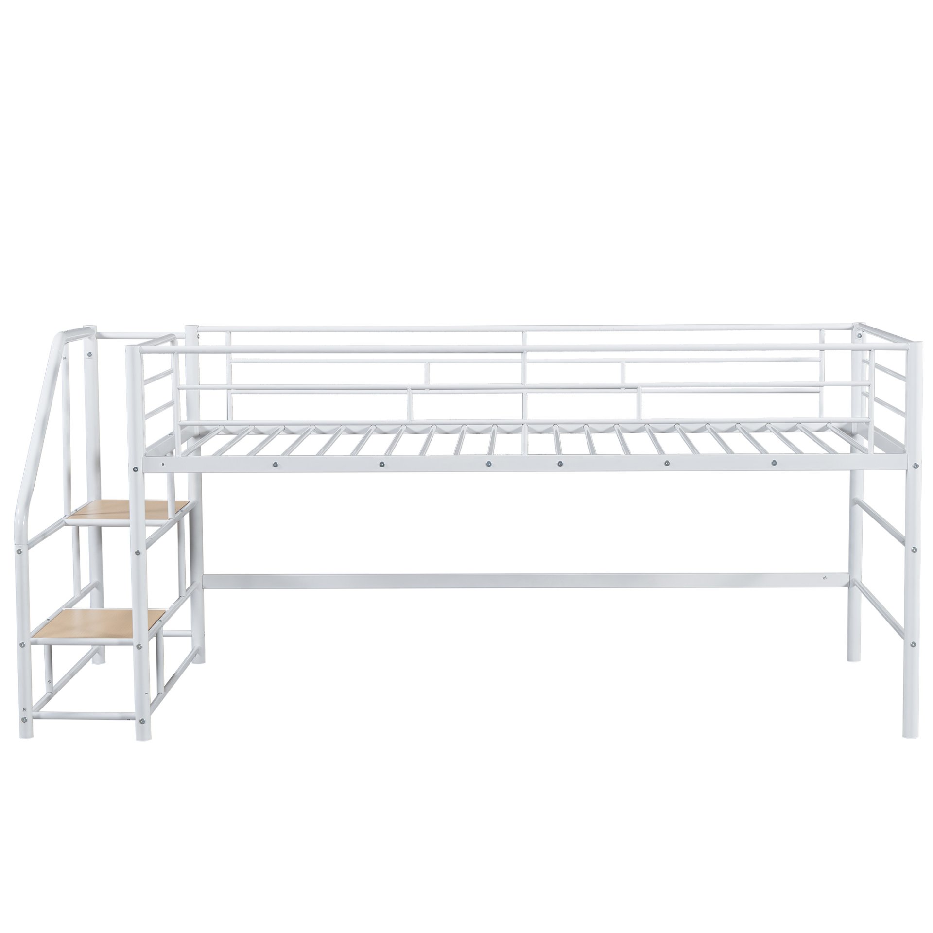 Twin Mid Loft Bed With Storage Stairs And Metal Frame - White - Image 12