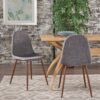 Mid Century Modern Fabric Upholstered Dining Chairs (Set of 2) - Light Gray Dark / Walnut - Image 5