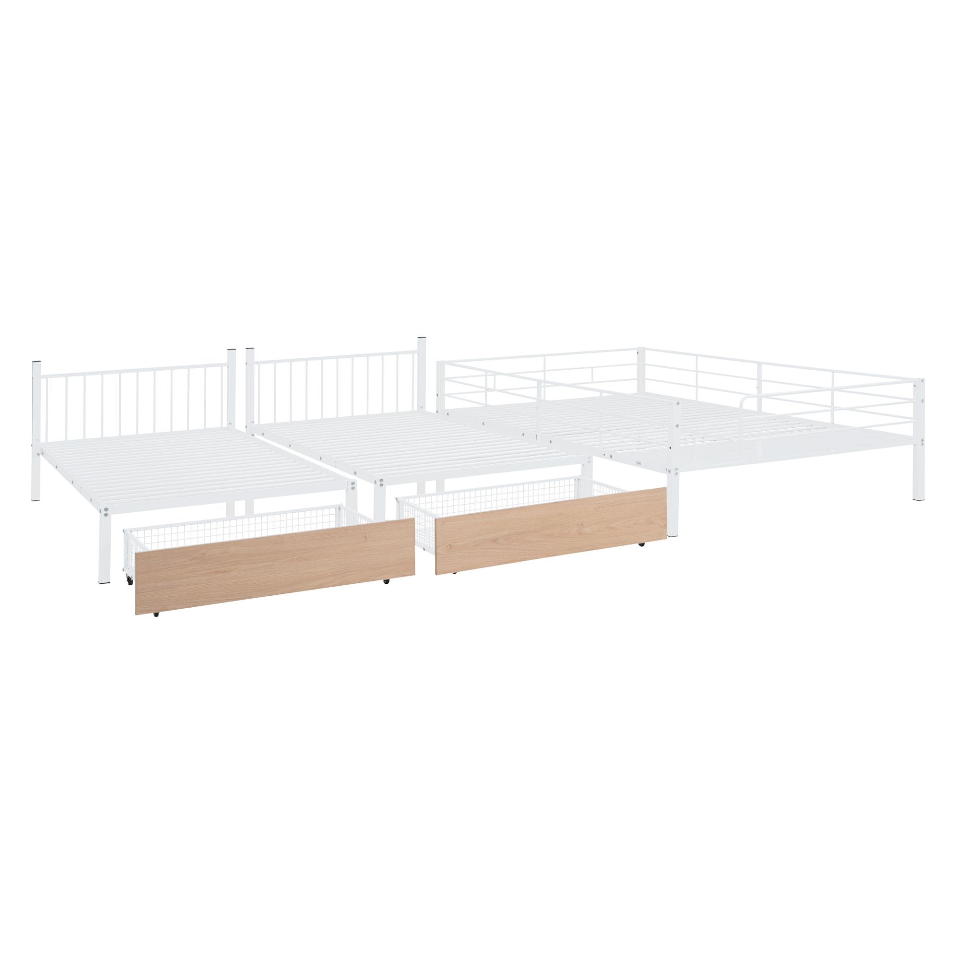 Full Over Twin & Twin Triple Bunk Bed With Drawers, Multi-Functional Frame With Desks And Shelves In The Middle - White - Image 8