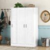 3 Door Shutter Wardrobe & Shelves - White - Image 13