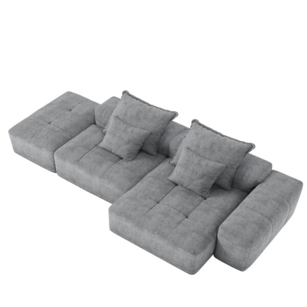 Modern Oversized Modular Sectional Sofa With Ottoman, Seat, Chaise Lounge And Armrest, Sparkling Chenille Fabric Soft Cushion Sofa With 4 Pillows, 4 Pieces Diy Combination Tufted Sofa, No Assembly Required - Gray