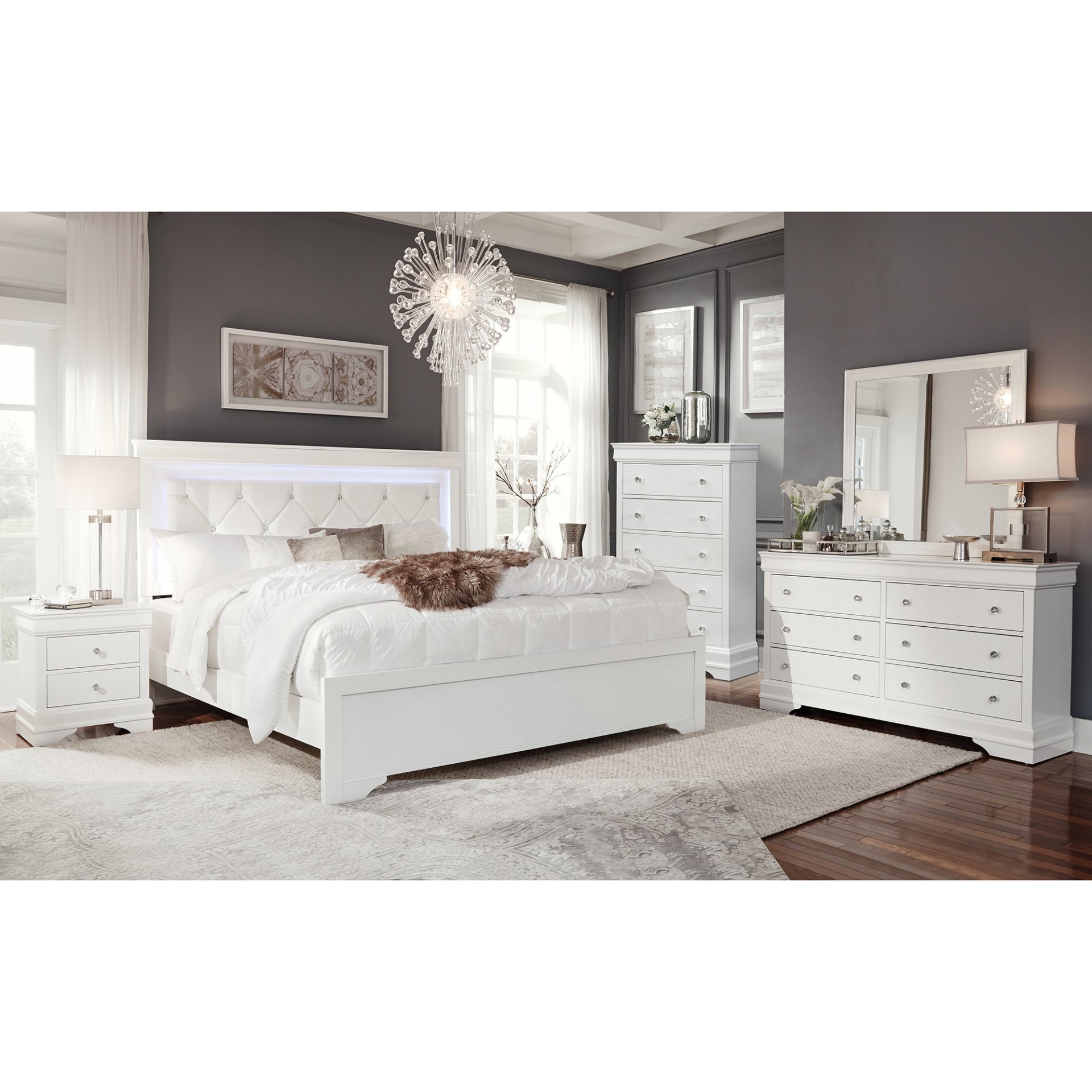 Shaker - King 5 Piece Bedroom Set With LED Lighting And Construction - White - Image 3
