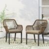 Modern Wicker Dining Club Chair With Water Resistant Cushions - Brown / Beige - Image 4