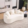 Loveseat Sofa With Wood Grain Chenille Fabric, Cloud White High Density Sponge Couch, Compact Design For Small Spaces - Beige - Image 4
