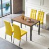5 Piece Dining Set Including Velvet High Back Nordic Dining Chair & Creative Design Dining Table - Yellow - Image 2
