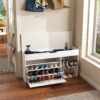 Modern Design Entryway Bench With Adjustable 3 Tier Flip-Up Drawers And Hidden Cabinet - White - Image 6