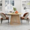 Modern Round Coffee Table With Grille Molding For Living Room, Bedroom, Or Balcony - Oak - Image 4