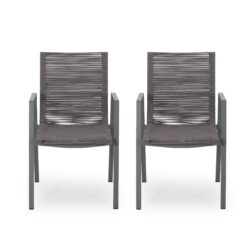 Outdoor Modern Aluminum Dining Chair With Rope Seat (Set of 2) - Gray / Dark Gray