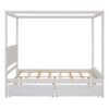 Full Size Canopy Platform Bed 2 Drawers With Support Slats, No Box Spring Needed - Brushed White - Image 14