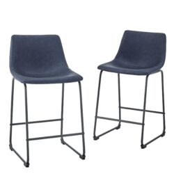 Industrial Faux Leather Counter Stools (Set of 2) - Blue