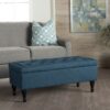 Hyatt - Suede Storage Ottoman With Tufted Top And Dark Wooden Legs - Navy Blue - Image 5