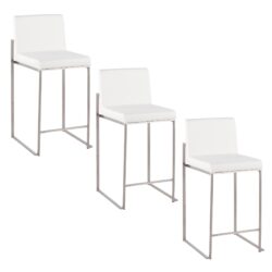 Fuji - Contemporary High Back Counter Stool (Set of 3) - White