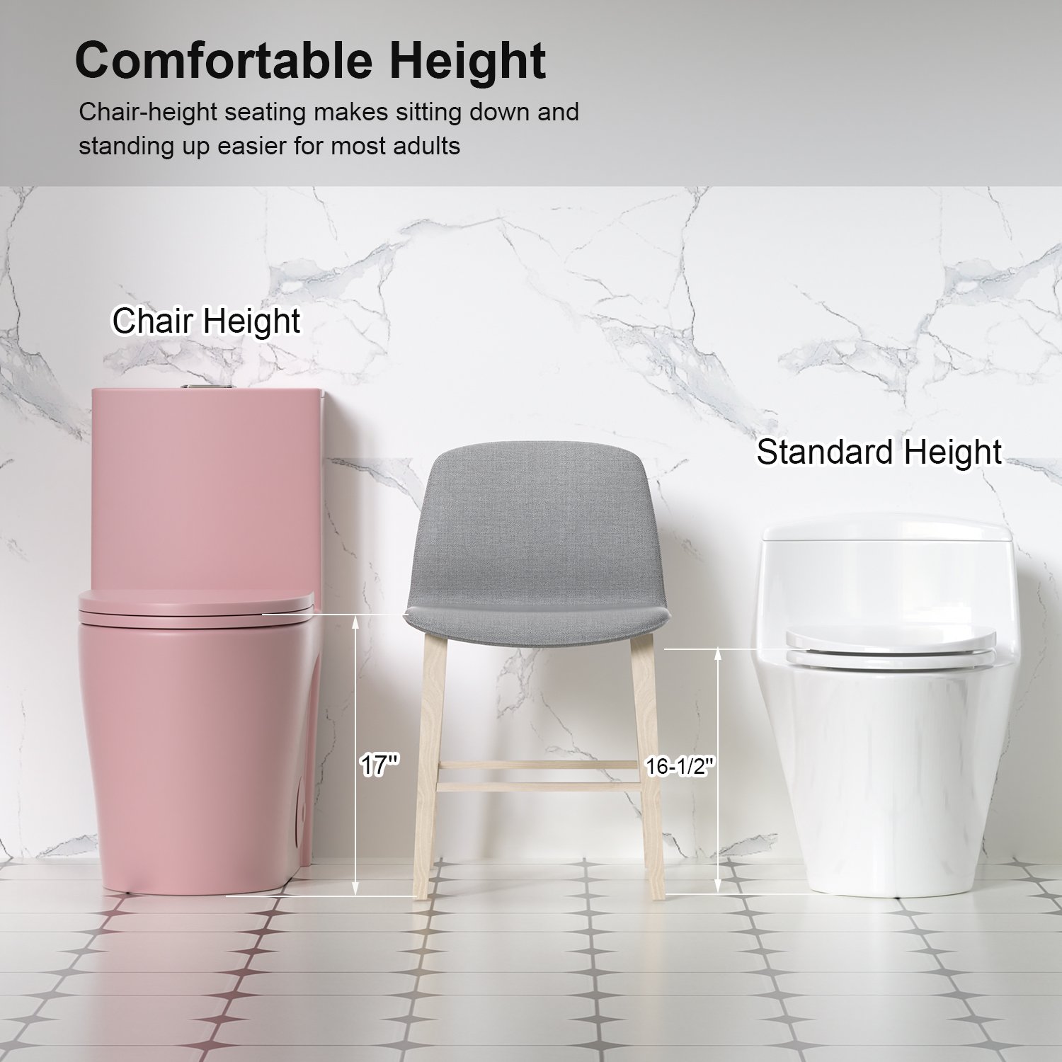 Fan Shaped Design 1 Piece Toilet With Elongated Bowl And Soft Close Seat, Dual Flush 1.1 / 1.6 Gpf - Pink Flower - Image 16