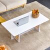 Chinese Style Solid Wood And Imitation Rattan Coffee Table, Rectangular Low Table For Small Living Rooms - White - Image 6