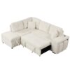 Convertible Sleeper, Sectional Pull Out Sofa Bed With Storage Ottoman, 2 Throw Pillows, 2 Stools, Wireless Charger And Two Hidden USB Ports For Living Room - Cream - Image 21