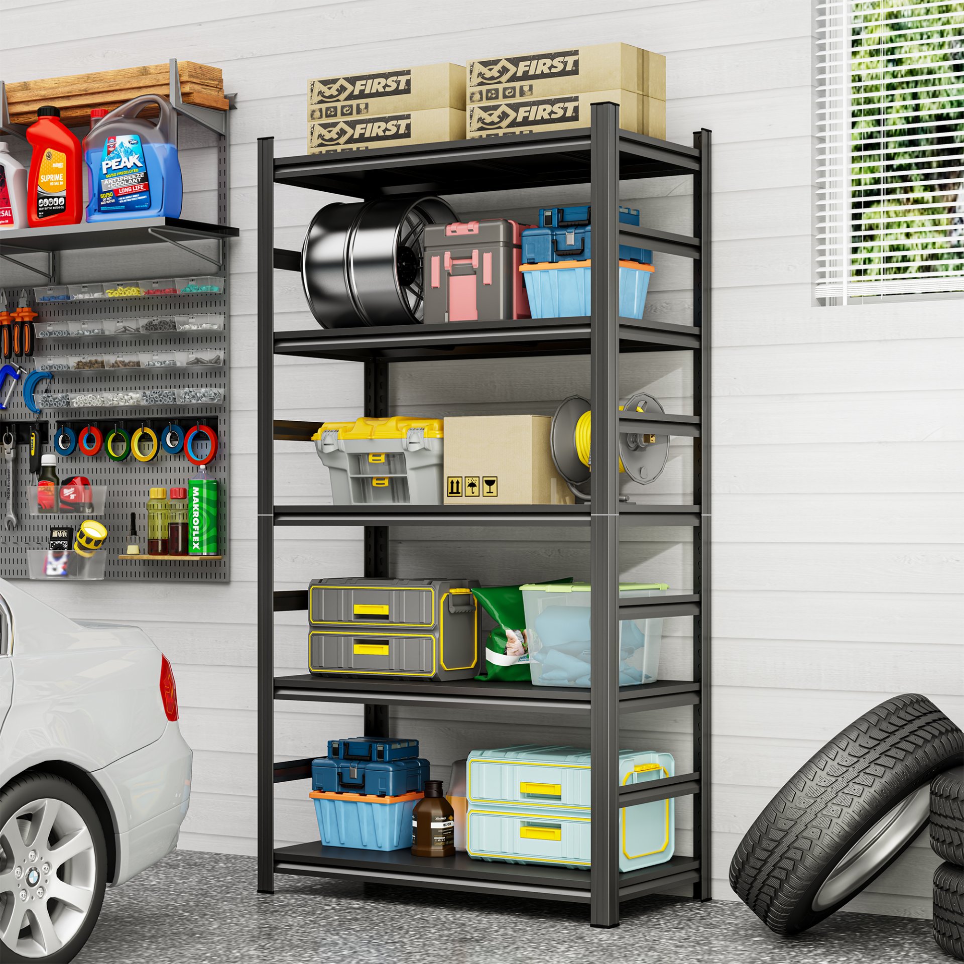 Heavy Duty Storage Rack, 5 Layer Adjustable Shelf, Suitable For Tool Rooms, Garages - Black - Image 5