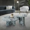 Luxury Natural Marble Coffee Table Set With Metal Base For Living Room - Blue / Gray - Image 5