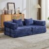 Convertible Floor Sofa Bed With Fixed Shape Frame, Loveseats Boneless Modular Sectional, For Living Room - Dark Blue - Image 2