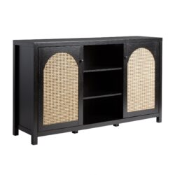 Transitional 2 Door Sideboard With Arched Rattan Panels - Black