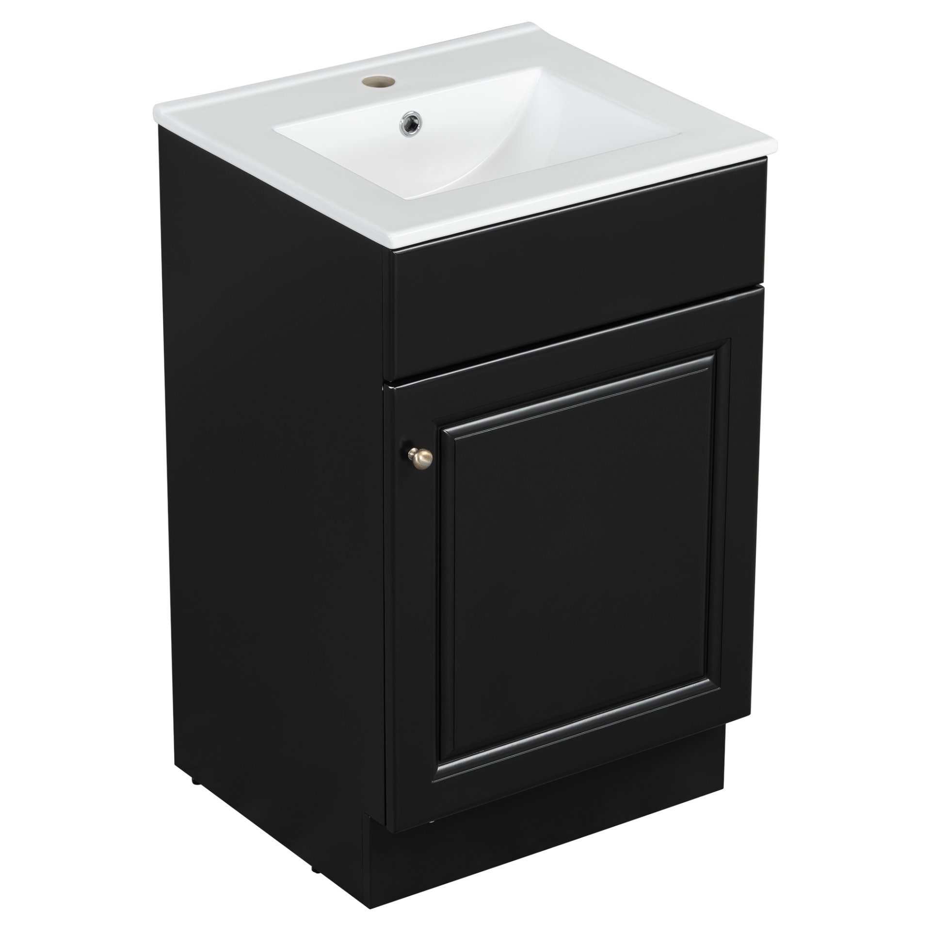 20" Bathroom Vanity With Sink, Freestanding Cabinet With Door Shelf And Adjustable Shelf, And Ceramic Construction - Black - Image 15