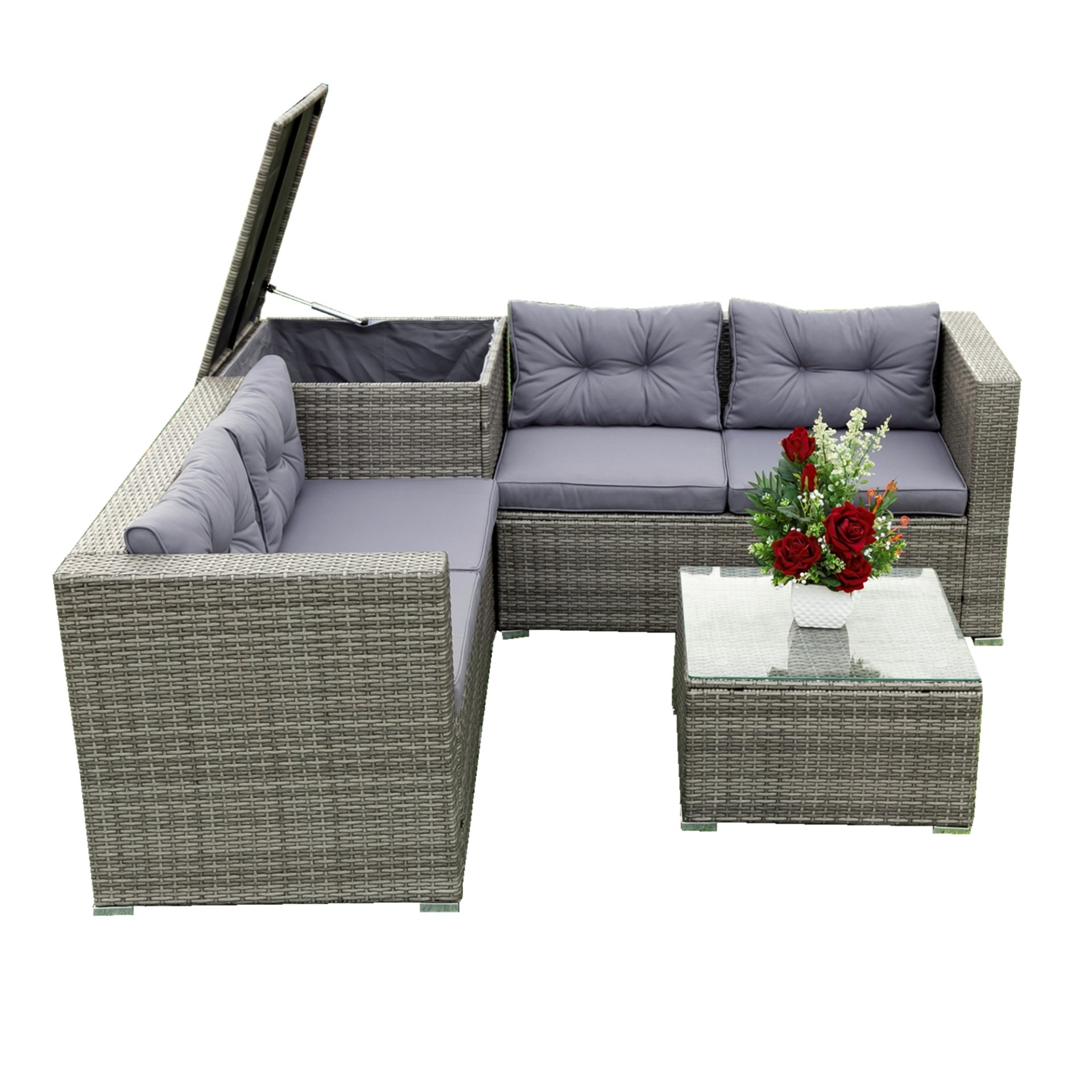 4 Piece Patio Sectional Wicker Rattan Outdoor Furniture Sofa Set With Storage Box - Gray - Image 16