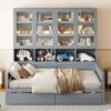 Full Size Daybed With Glass Door Storage Cabinets, Built In LED Lighting And Shelves - Gray - Image 20