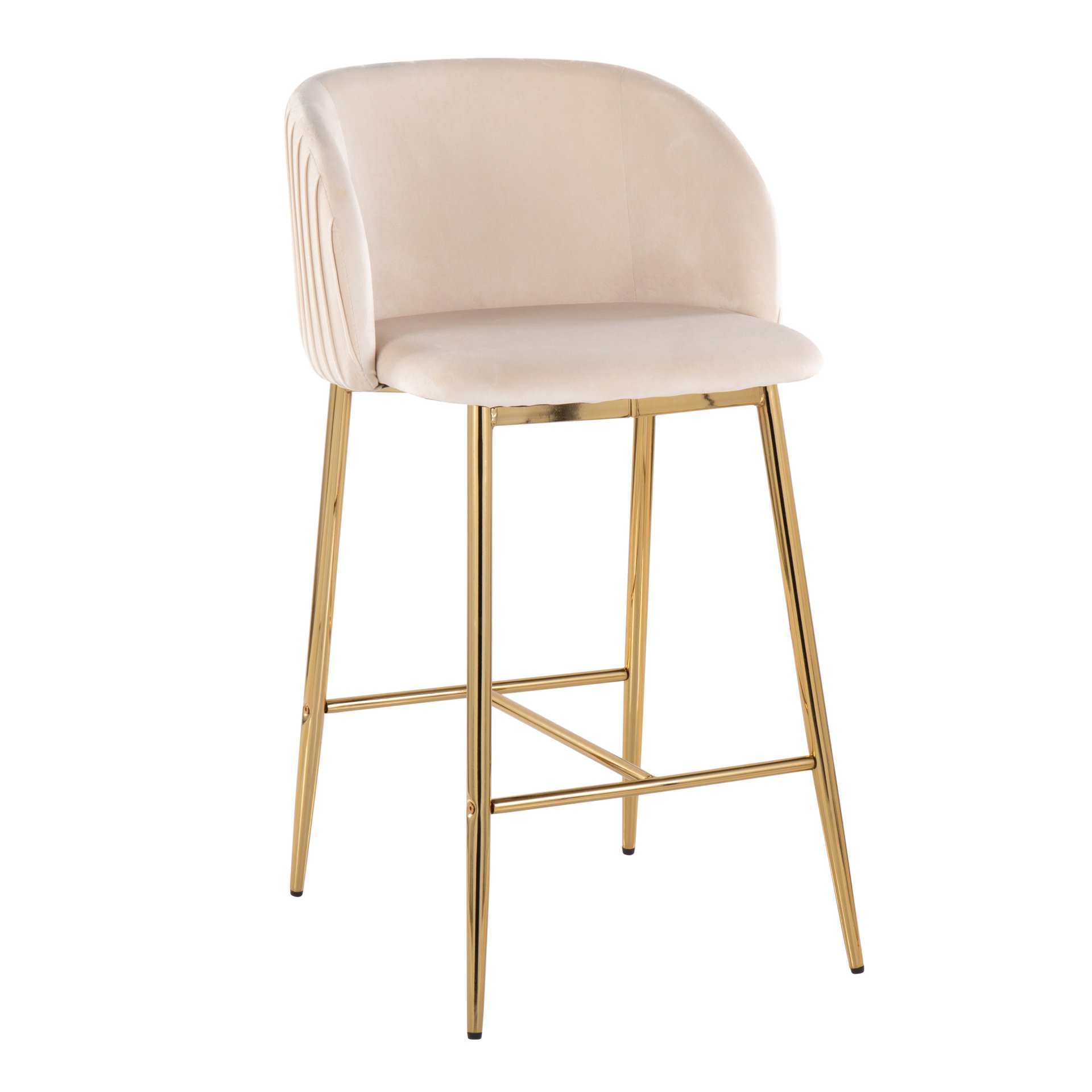 Fran - Pleated Contemporary / Glam Fixed Height Counter Stool (Set of 2) - Gold / White - Image 2
