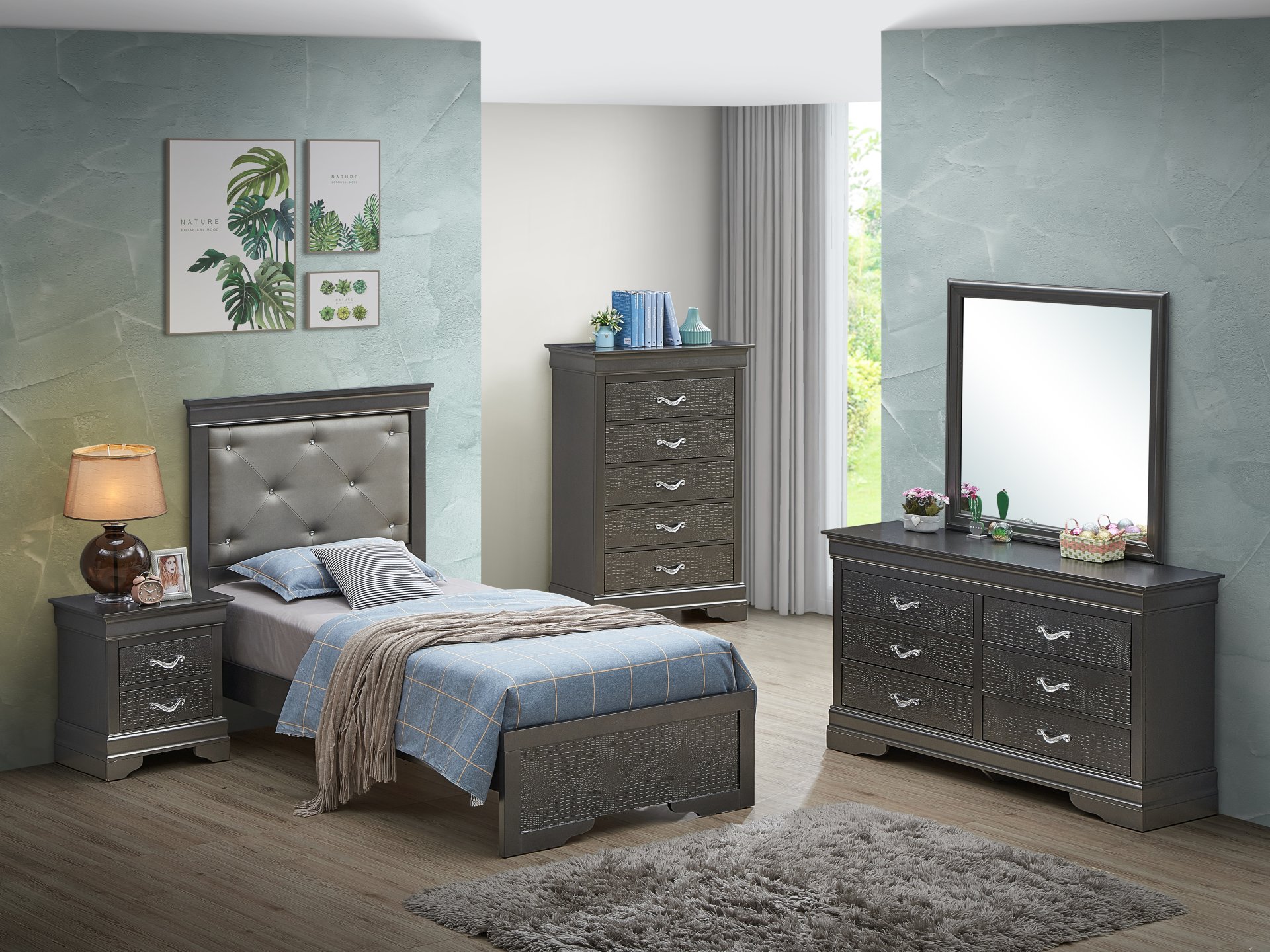 Lorana - Twin Bed - Metalic Black - Image 2